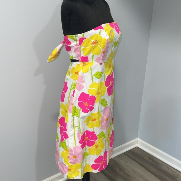 Lilly Pulitzer vintage Strapless A-Line Dress Yellow Pink size 4 floral pattern - Picture 7 of 16